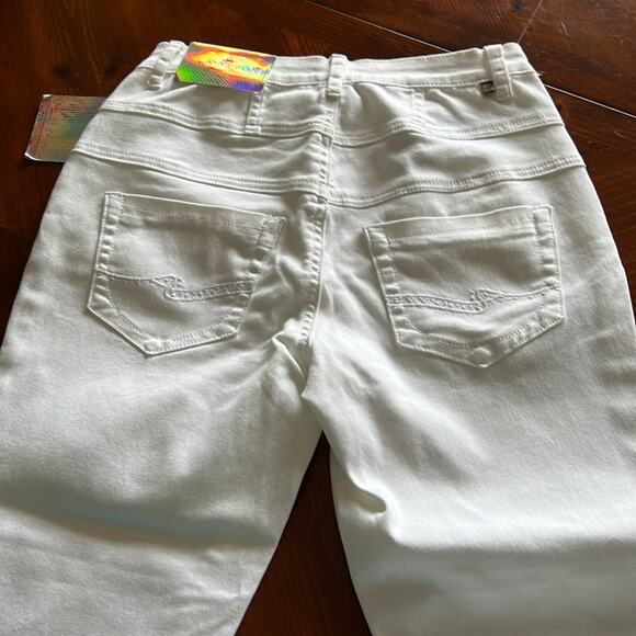Almost Famous Size 3 White Stretch Denim High Waist Jeans Cropped Ankle Y2K - Picture 7 of 14